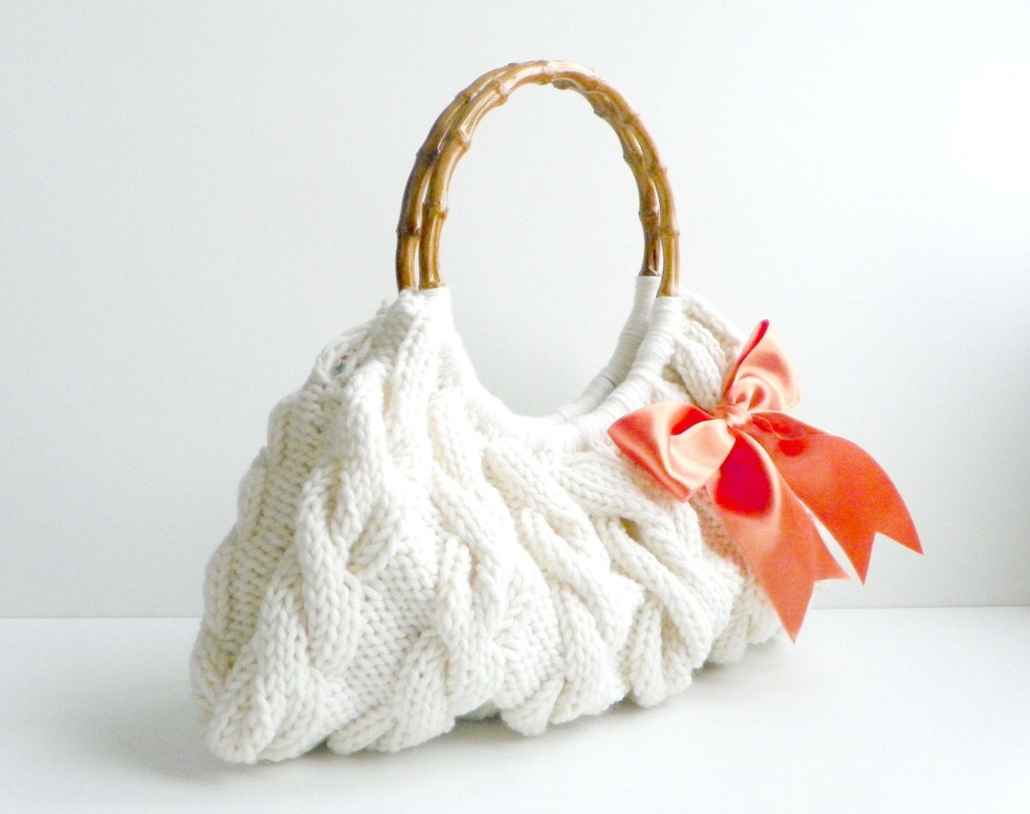 Knitted SPRING Hand Bag, Handbag Everyday Knitted Cream Bag Nr.0134
