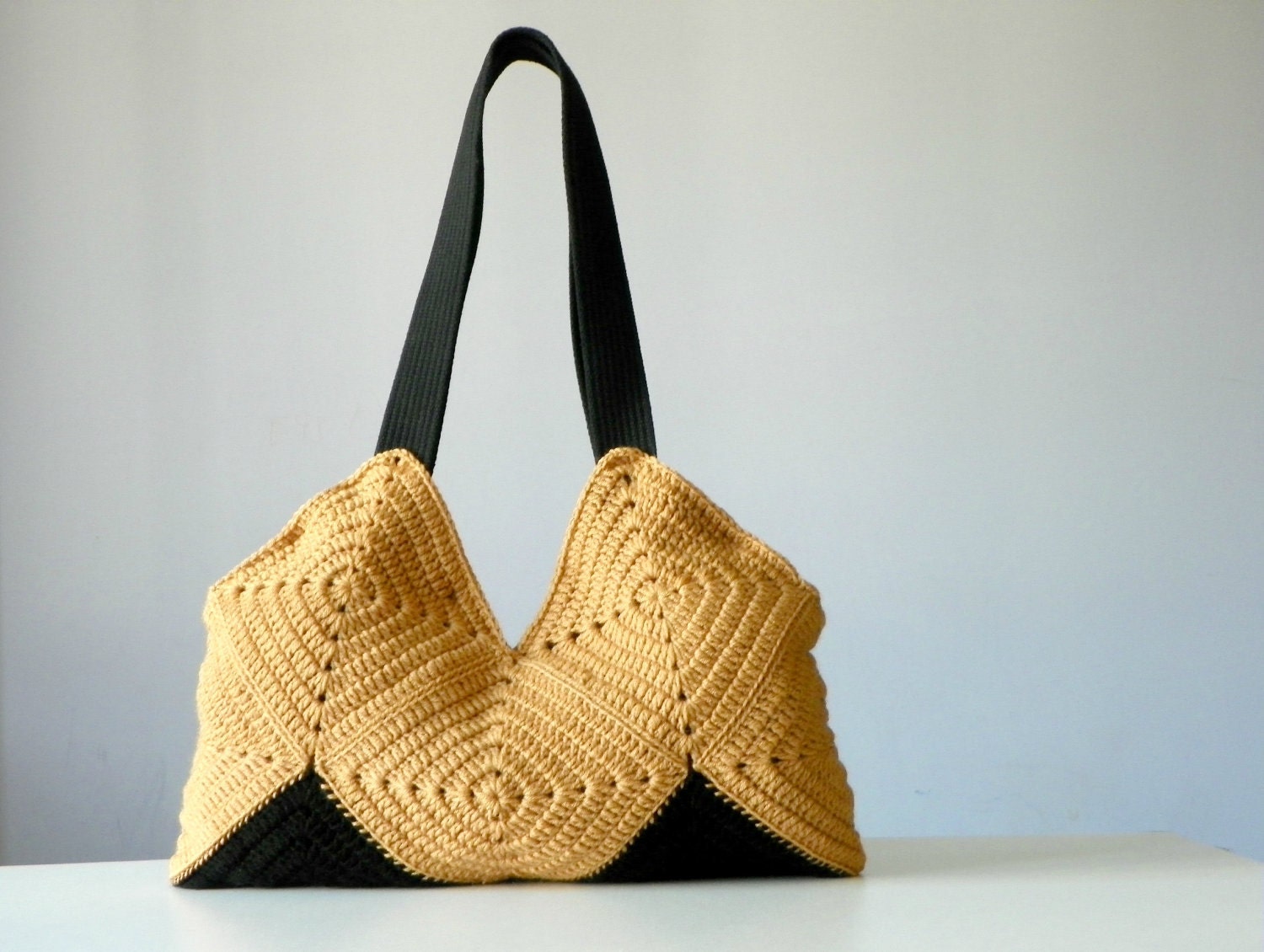 Patchy crochet bag, tote , Autumn fall fashion Crochet bag - Shoulder Bag, Purse, christmas gift idea beige, black