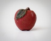 Vintage Cast Iron Red Apple Drawer Pull Knobs, Ornate Painted Matching Set of 4