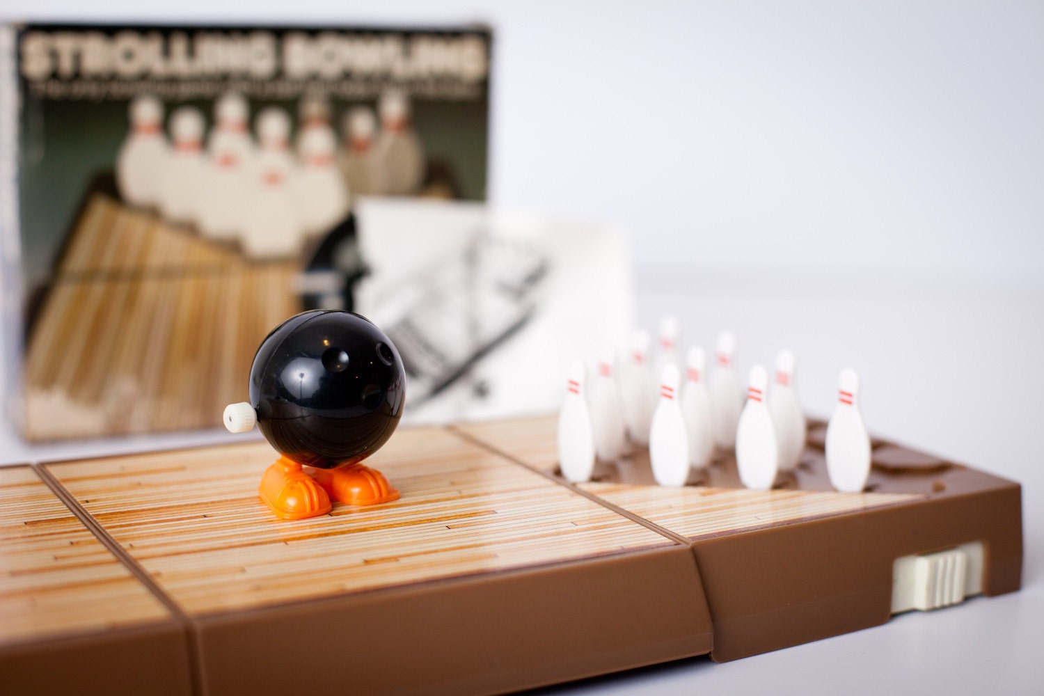 Vintage 1980s "Strolling Bowling" Wind-Up Game with Box