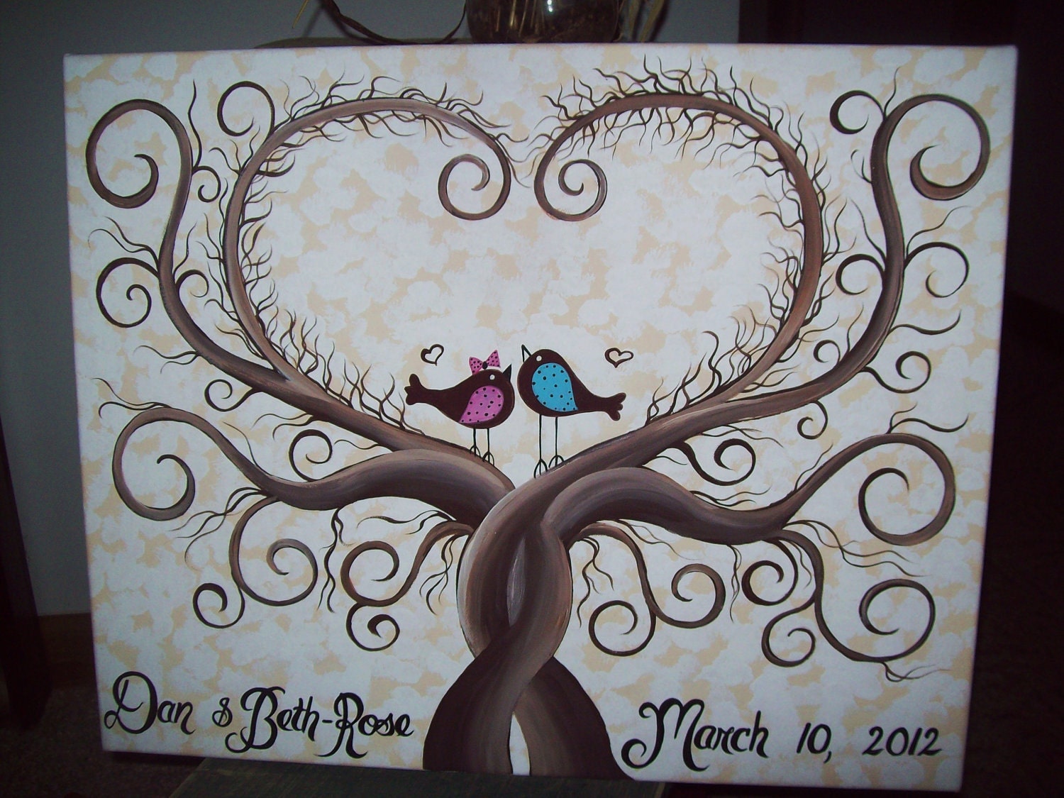 Wedding Guestbook Thumbprint Tree Canvas.....18 x 24....165-185 guests...His & Her Lovebirds