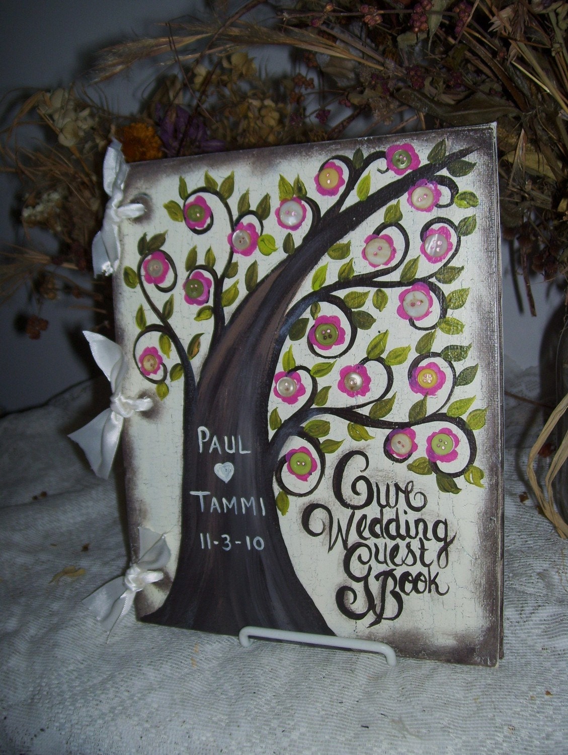 Wedding guest book....vintage style....Button Tree....very unique..