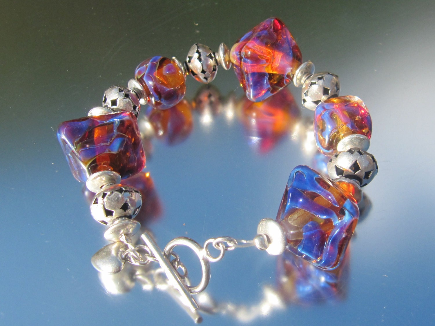 Handmade Lampwork Bracelet - Purple Dimension