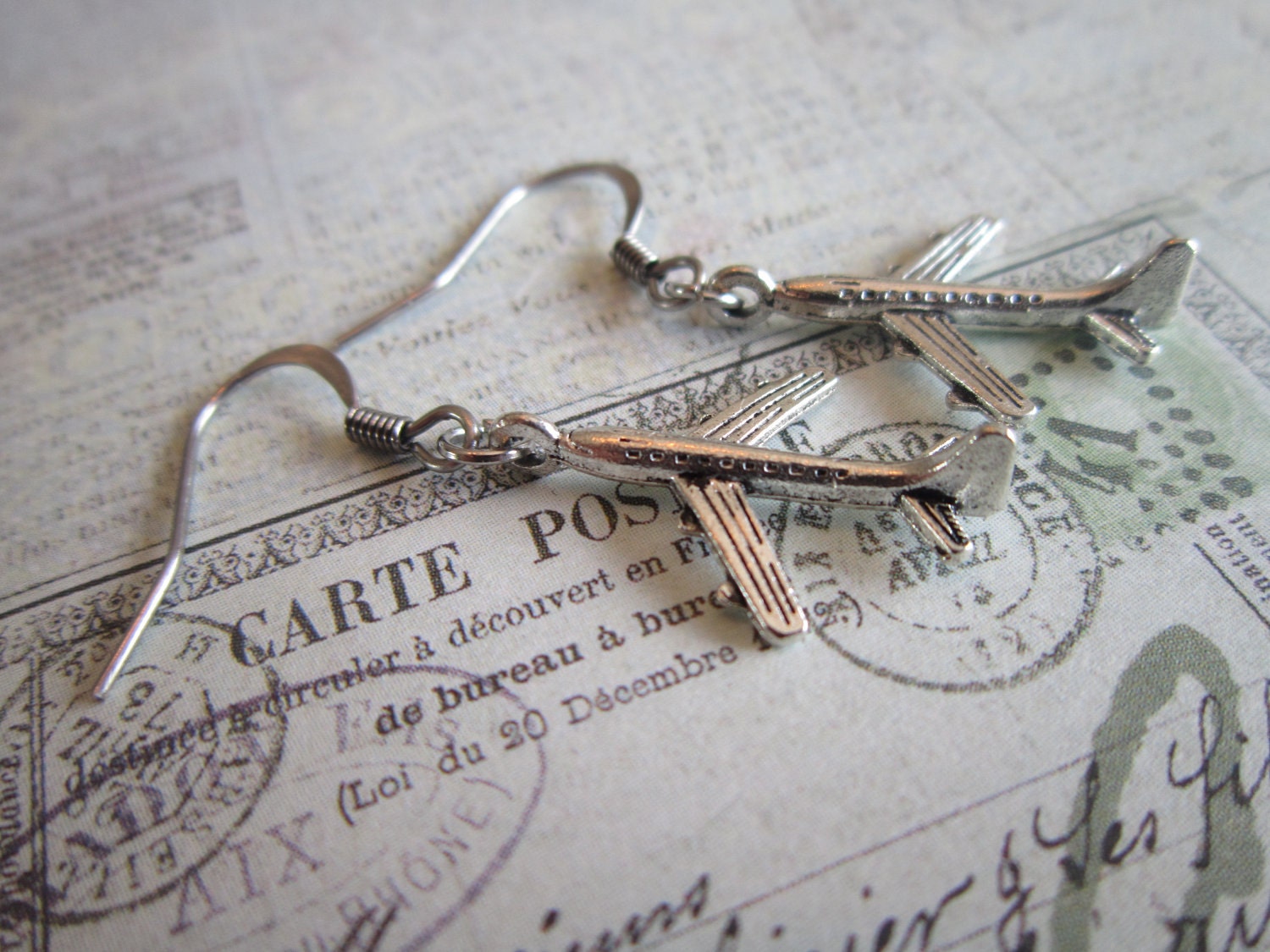 Silver Dangle Airplane Earrings