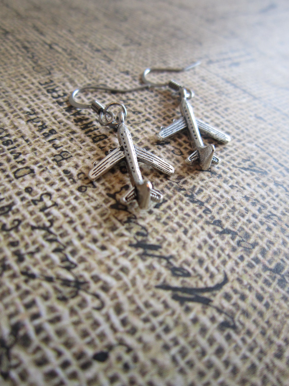 Silver Dangle Airplane Earrings