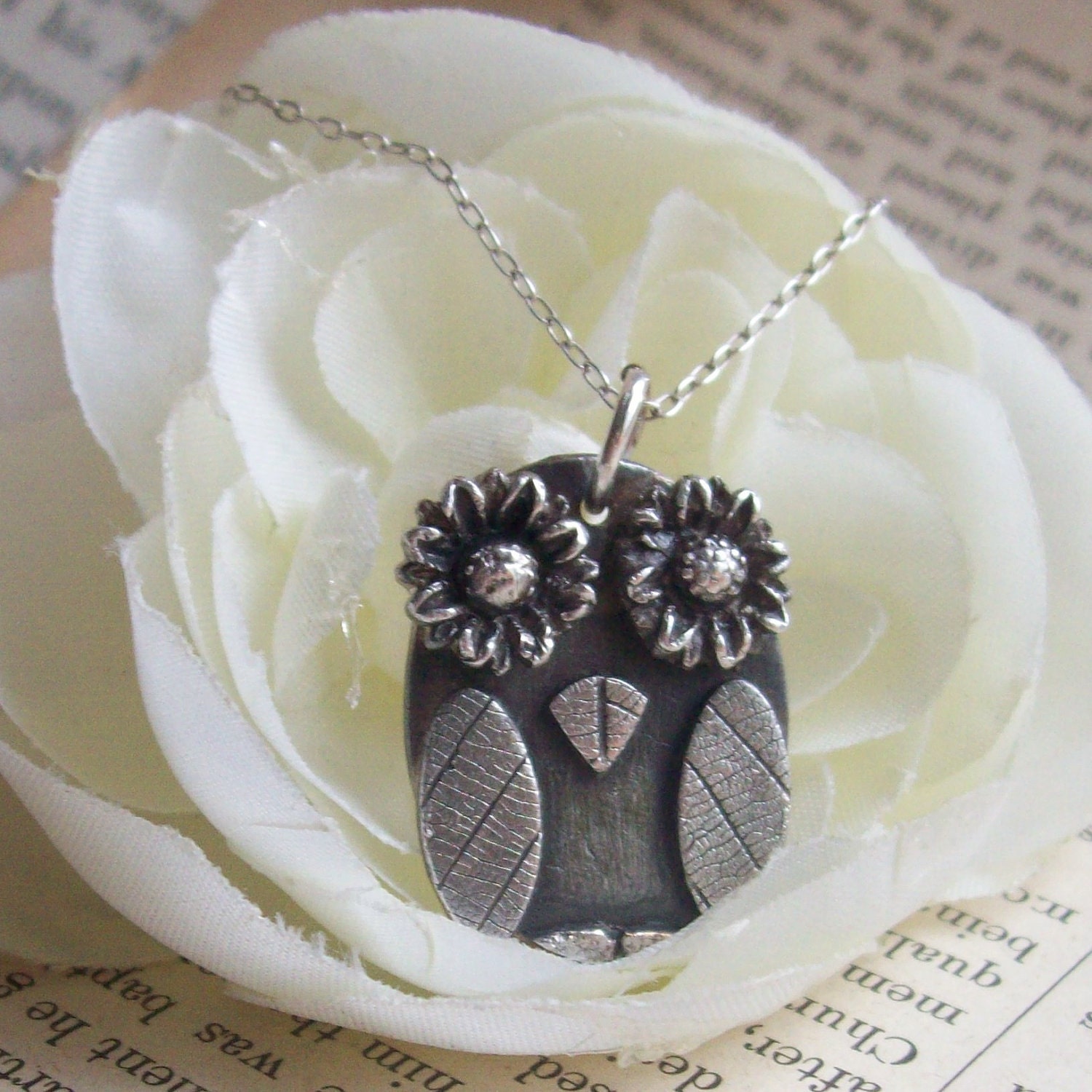 PMC silver jewelry, Owl Silver Necklace, Owl Silver Pendant, Owl Necklace.