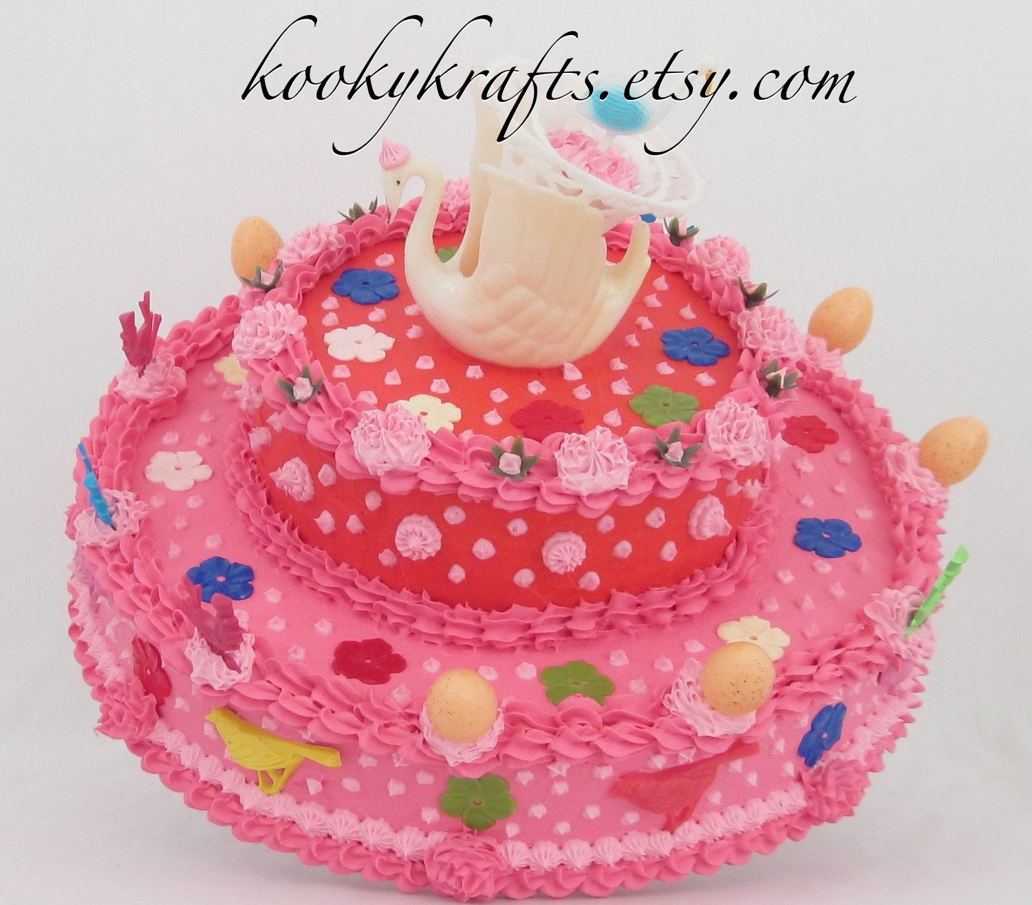 Fake Cake Swan Sculpture with Stork Baby Shower