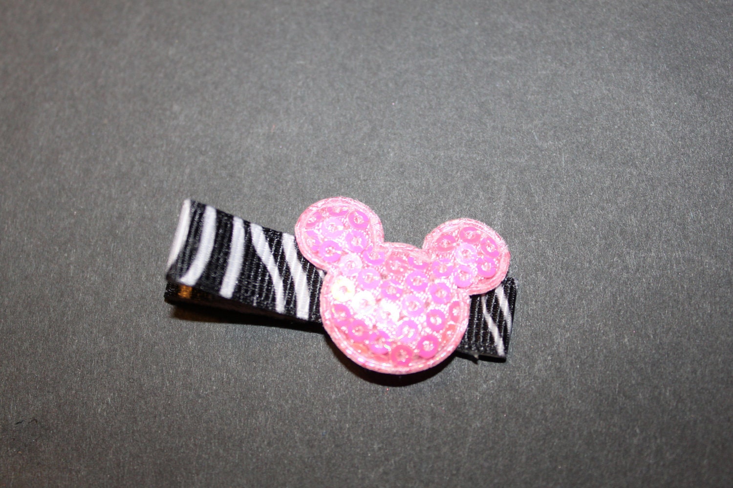 Boutique Pink Zebra Mickey Hair Clippie/non slip