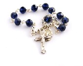 Sterling Silver Swarovski Crystal Rosary Bracelet in Indigo Blue-Depth