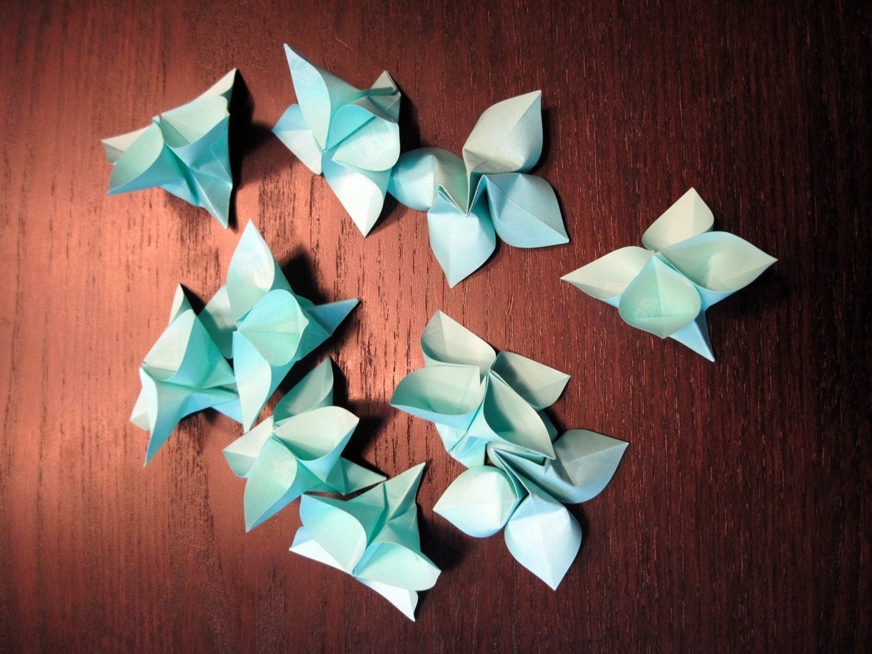 Origami Flowers - Aqua - Set of 10