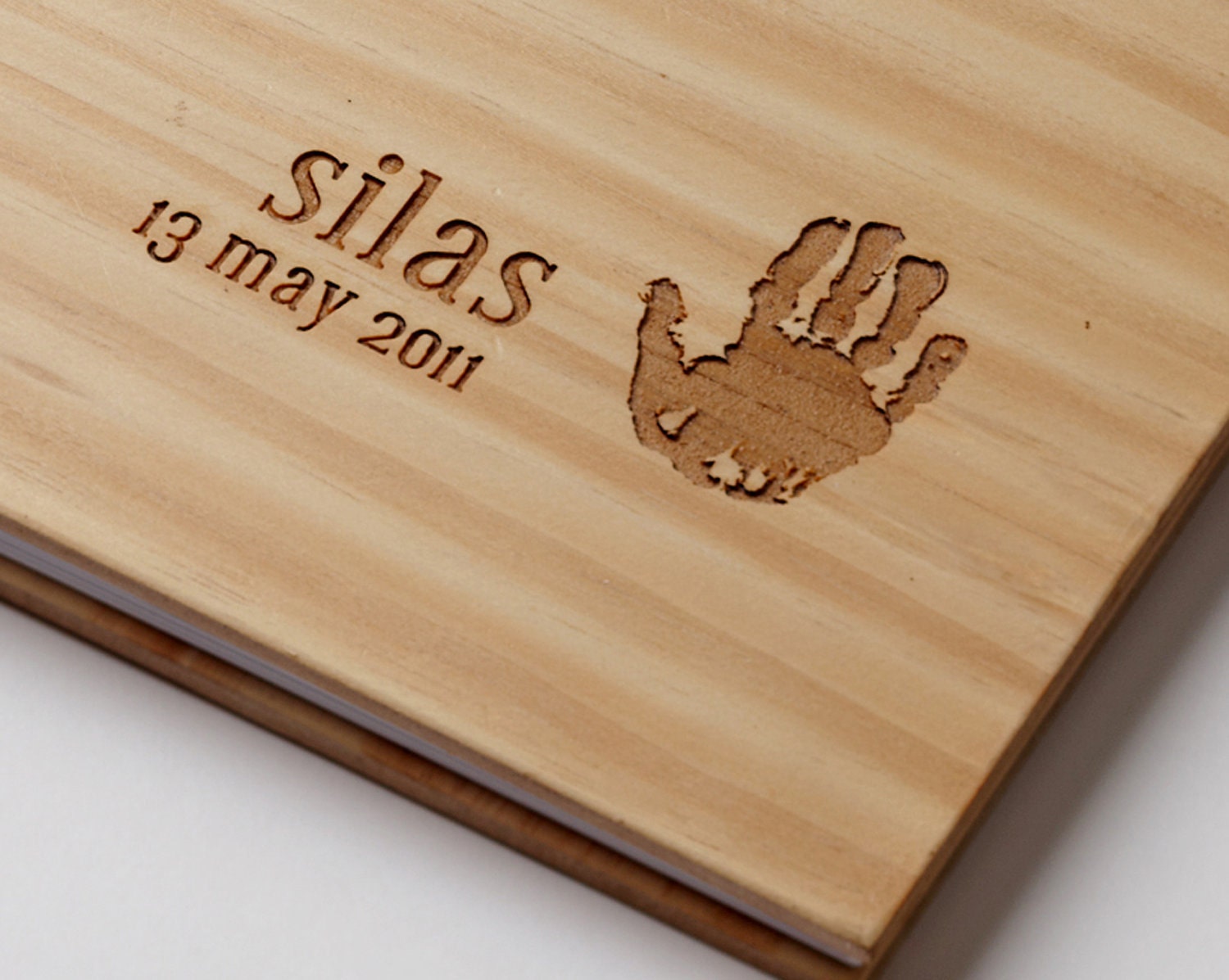 custom engraved baby book wood personalized hand print memory book album baby shower gift