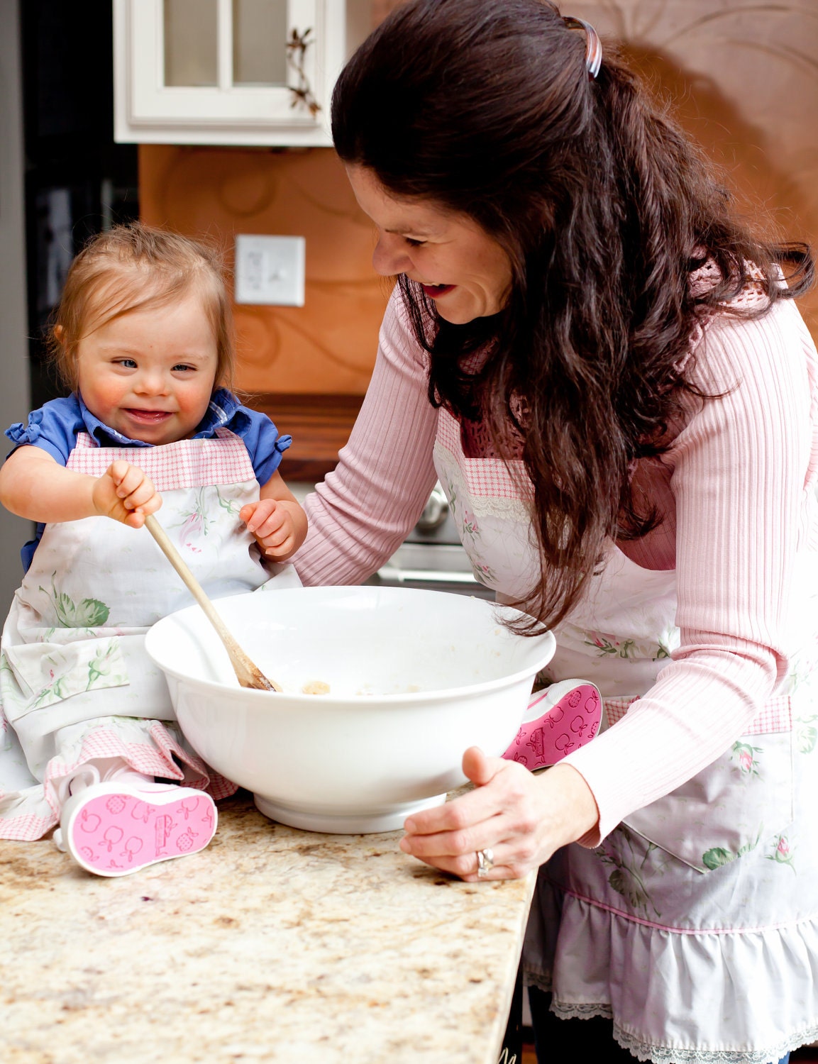 Shabby Chic Mommy and Me Apron Set with Darling Pink Rose Buds
