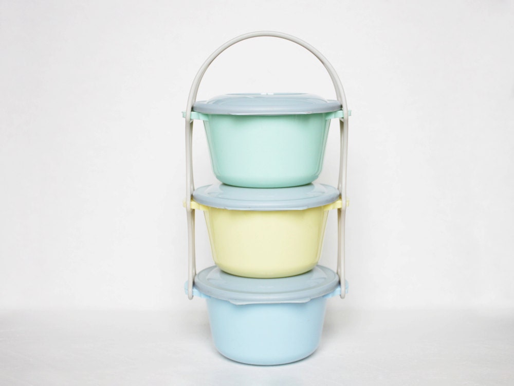 Colorful vintage storage containers from the fifties