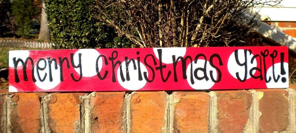 Merry Christmas Y'all red and white - christmas signs - cute polka dot sign, mantel or end table sign