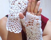 White Fine Wool Crochet Lace Bride Gloves - Ready to Ship