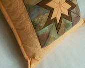 Brown Star Pillow from recycled fabrics and clothing, made of origami technique 14x14