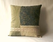 Decorative pillow made from vintage lace and textiles and recycled clothing 16x16 MADE TO ORDER