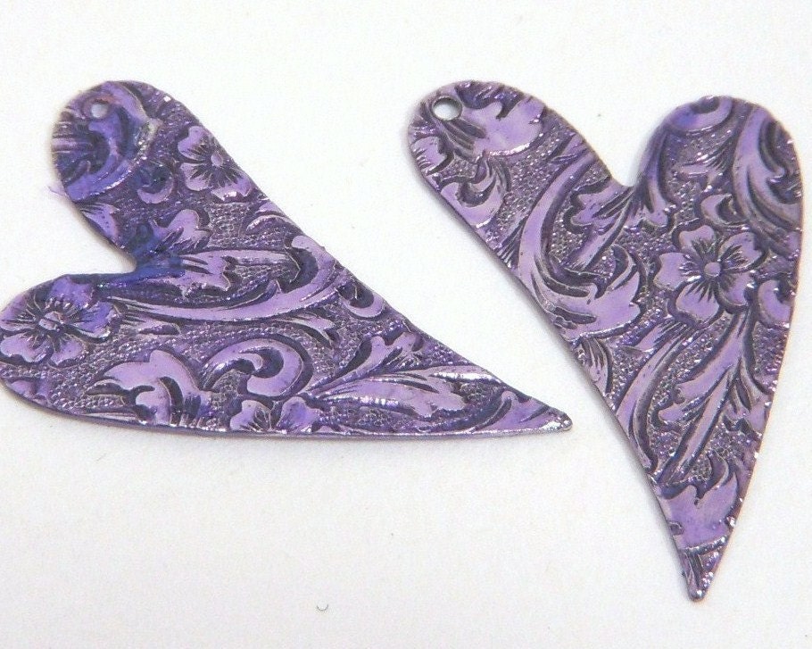 Heart, Purple Drops, Mirror Image 28x18mm - 2 each D163