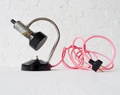 Industrial Lamp - Retro Atomic Chrome Black Desk Light w/ Neon Pink Net Cord