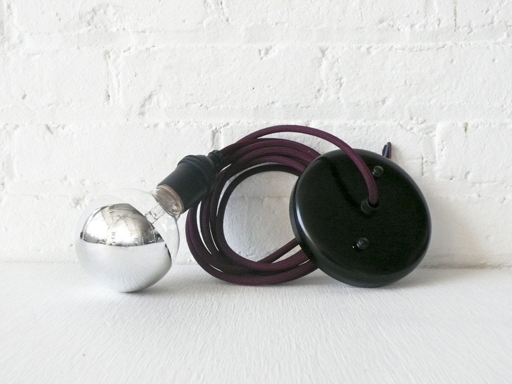 Purple Wine Pendant Light Cord w/ Silver Bowl Globe Bulb