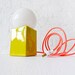 15% SALE - Vintage Yellow Cube Bowl Mod Lamp w/ Neon Pink Color Cord