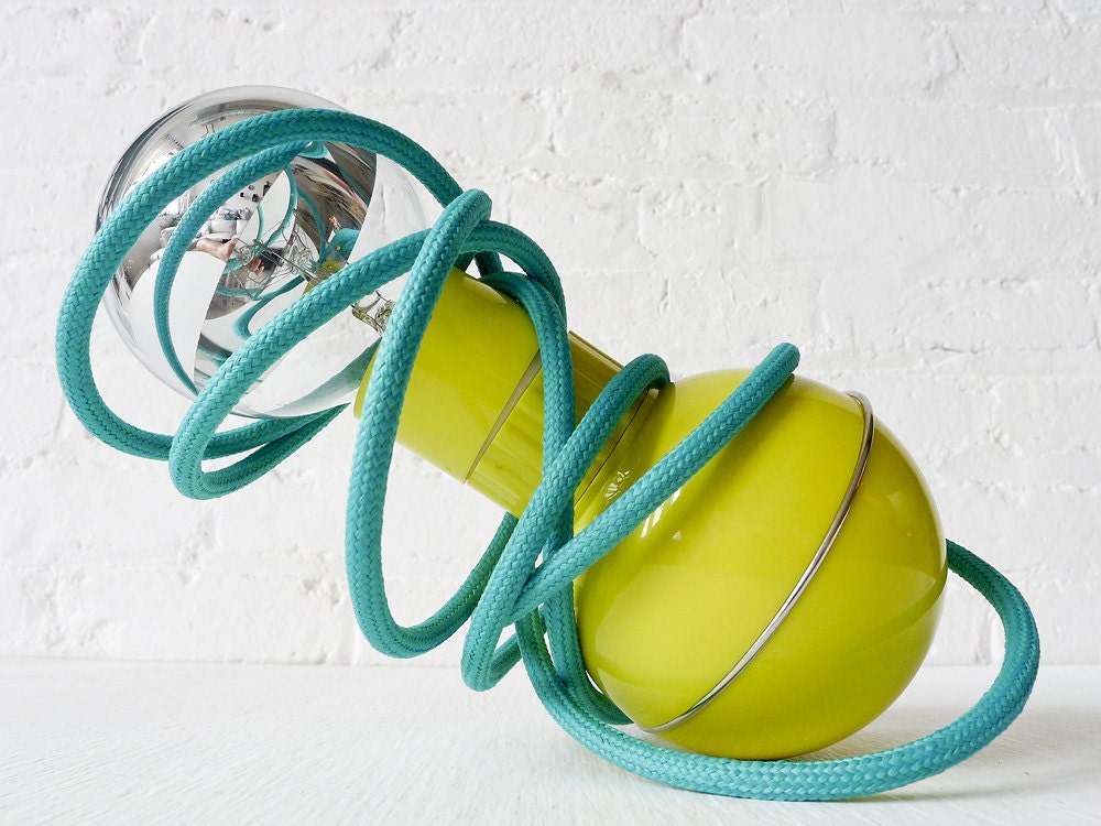 Retro Atomic Mid-Century Wobble Ball Light with Aqua Green Blue Color Cord