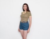 Vintage 70s Yellow and Bown striped tshirt NOS vintage size M