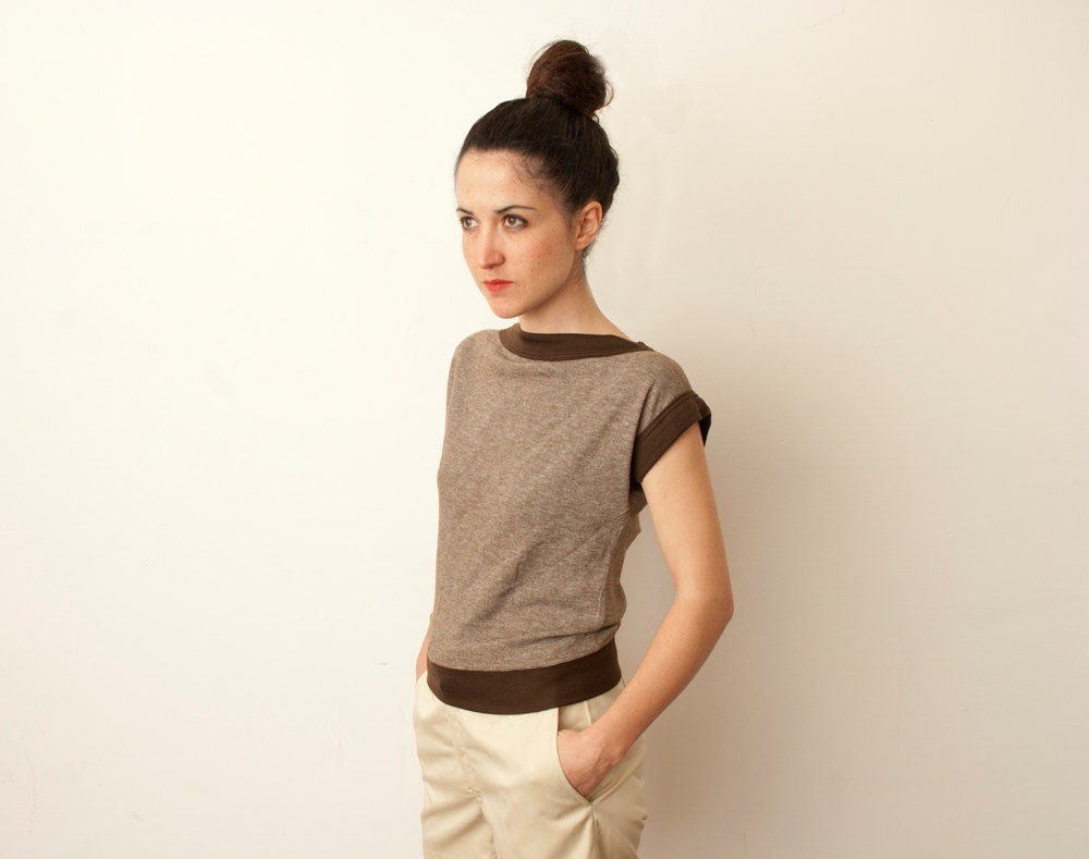 80s brown geometric cut tshirt unworn vintage XS