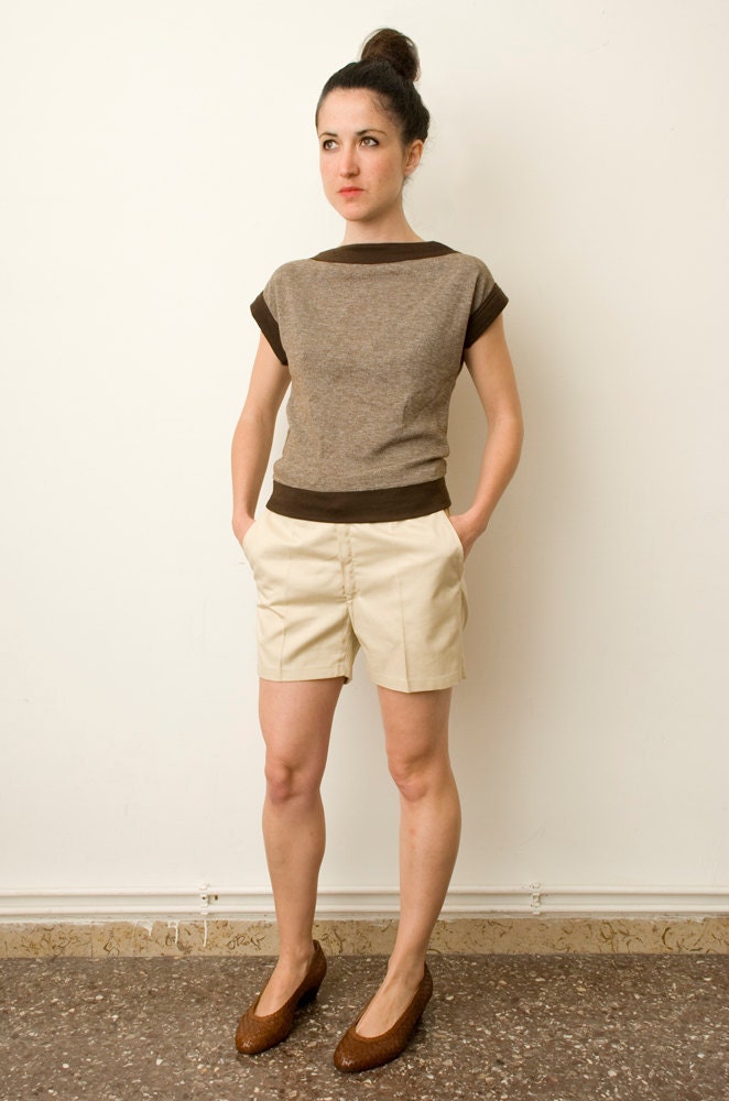 80s brown geometric cut tshirt unworn vintage XS