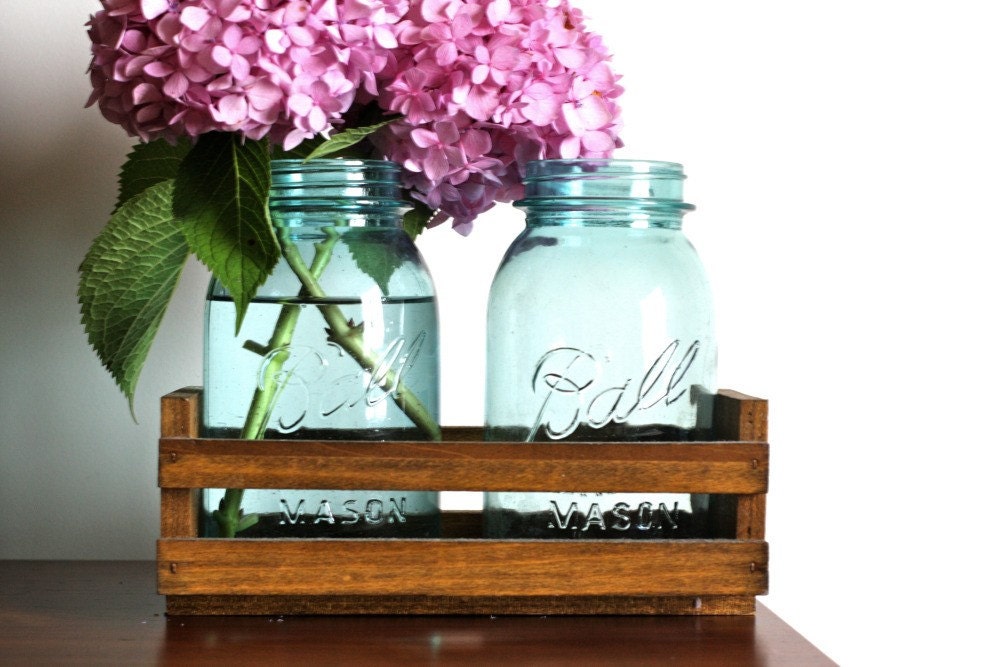 Set of Two Quart Sized Aqua Blue Ball Mason Jars