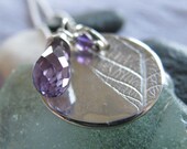 Amethyst Silver Leaf Disc Necklace on Ball Chain : February Birthstone