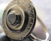 March Silver Leaf & Aquamarine Disc CupCake Ring, Sz. 8.25 : March Birthstone