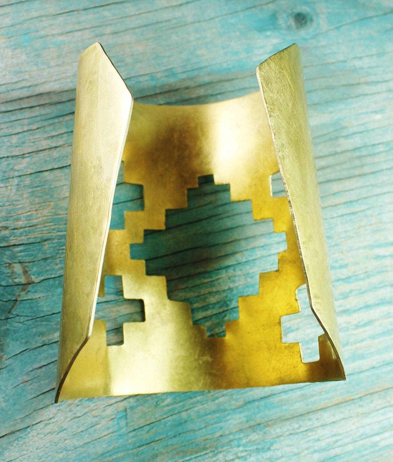 RESERVED for DALLAS - Southwestern Navajo Cutout Cuff. Gold Brass.