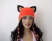 Fox Hat -Crochet Baby Hat-Fox Hat with Earflaps - adult size