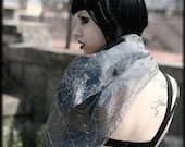 Hand-painted silver scarf with spider web - gothic fashion