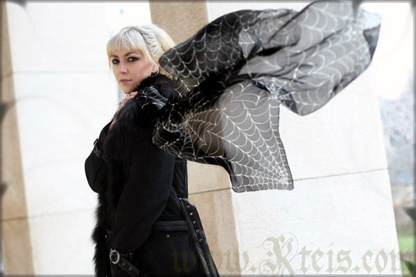 Black goth scarf with white spider web