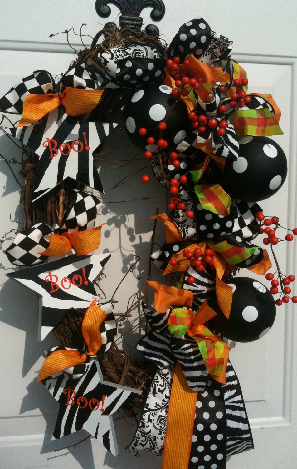 Halloween Boo Wreath Polka Dot Whimsy Door Decoration Holiday