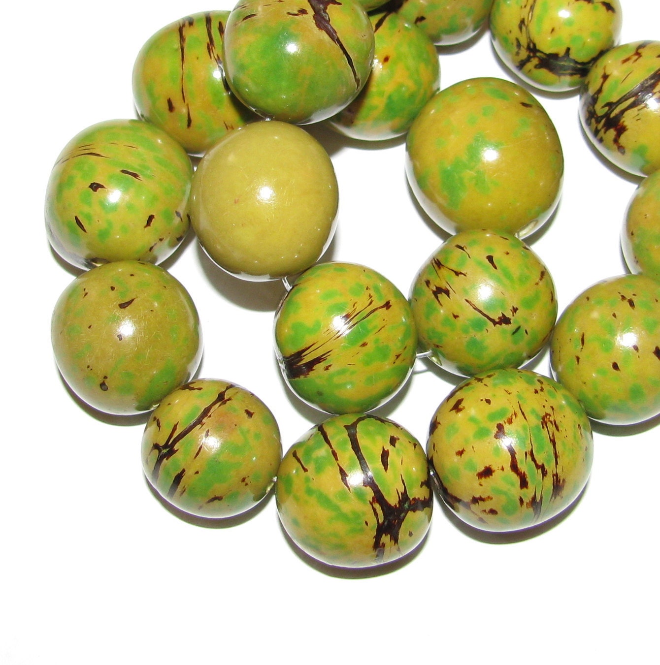 Marbled Limey Green Bombona Beads, Pambil Beads, EcoBeads, Organic Beads, Natural Beads, Eco Friendly Beads
