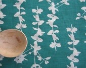 Hand Screen Printed Fabric - Leaf in Jade Green on Parchment