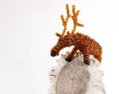 Moose beaded 3D miniature elk, brown big antlers, mini animal