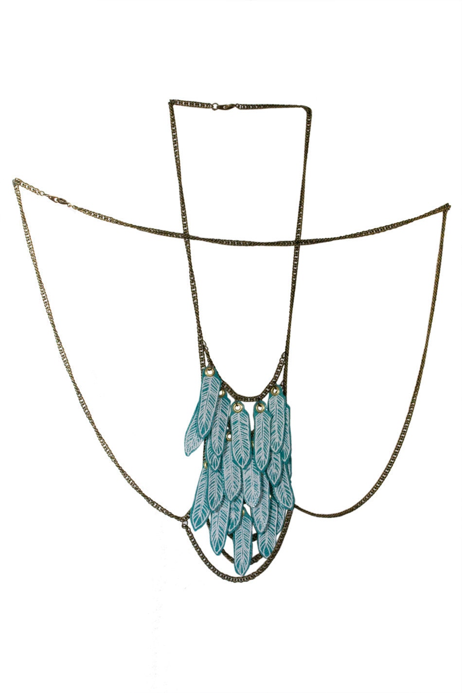 Boho breastplate plastron with blue ice leather feathers - pagan poetry's best seller