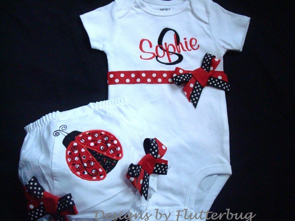 PERSONALIZED Bloomer and Bodysuit Set  -  Ladybug Red and Black