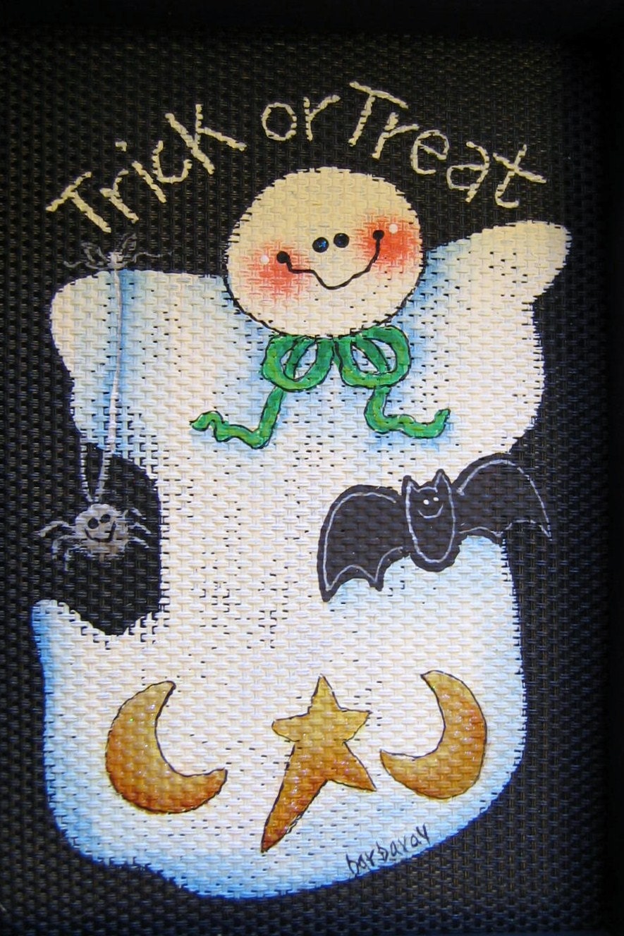 Halloween, Tole Painted, Ghost, Trick or Treat, Framed in Bright Green