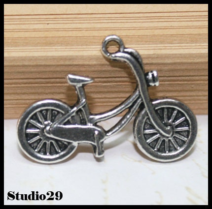 Silver Tone Bicycle Charm Pendant 10 pcs