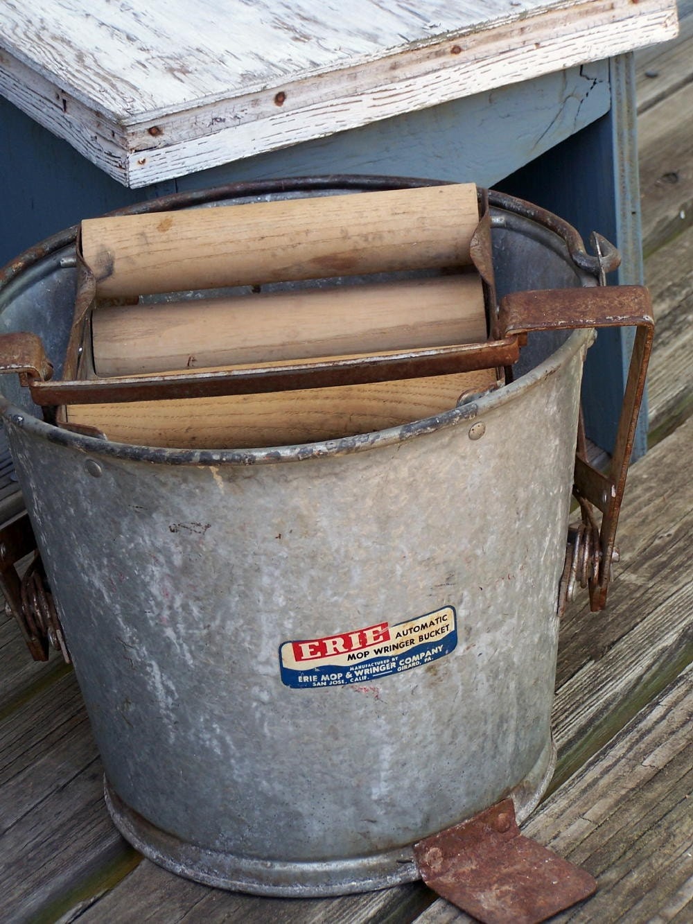 Vintage Galvanized Mop Bucket with Wringer by OldTimePickers