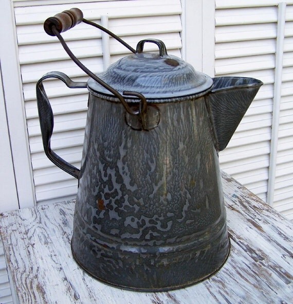 Grey Graniteware Coffee Pot by OldTimePickers on Etsy
