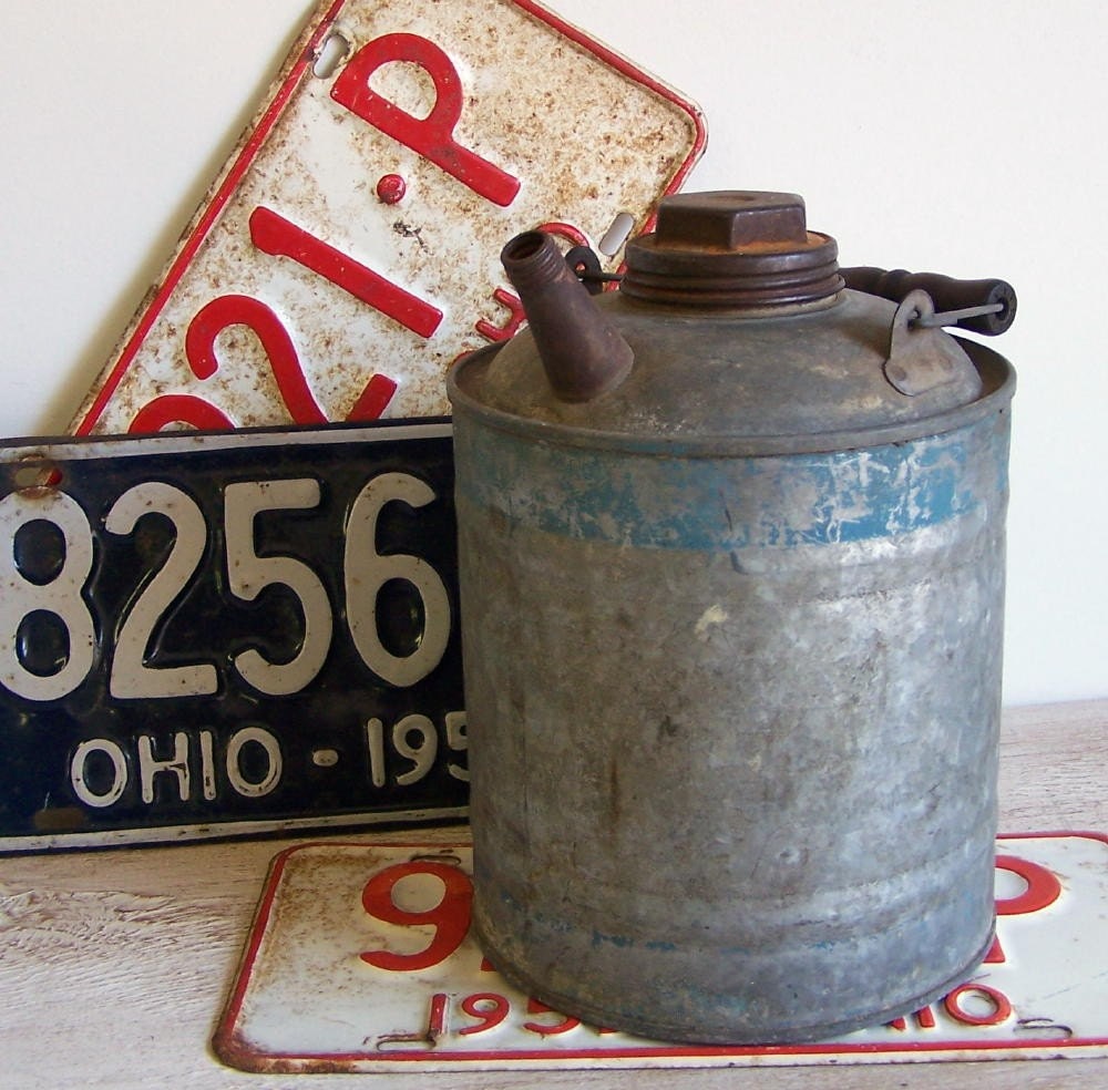 Galvanized Blue Band Gas Can - Spring Sale