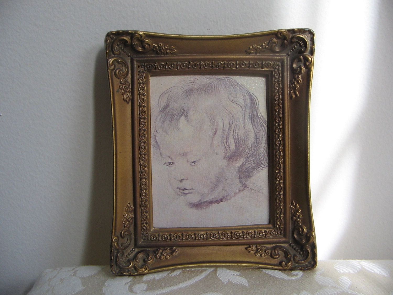 Vintage Gold Ornate Frame Boy Portrait Print Wall Art "Head of a Boy" by Peter Paul Rubens
