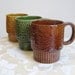 Vintage Mugs Coffee Cups Set of Six Ceramic Stackable 1970's Avocado Green Harvest Gold Brown Japan Retro Modern Boho Bohemian COOL