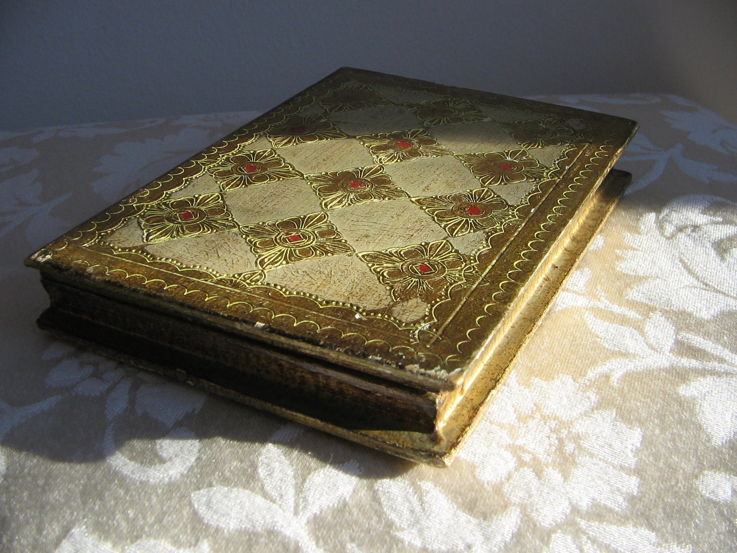 Vintage House Blessing Florentine Gilded Wood Hinged Box Frame Diptych Art Nouveau